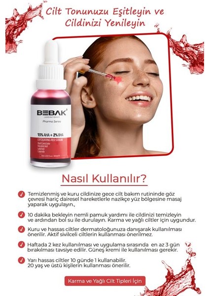 Pharma %15 AHA+%2 BHA Cilt Tonu Eşitleyici Kırmızı Peeling Serum Exfoliating Red Serum 30ml fırsatları