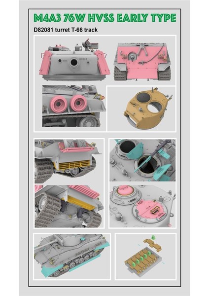 5058 1/35 Ölçek, M4A3 76W HVSS Erken Dönem, D82081 Namlu, T-66 Paletli Tankı, Plastik Model kiti modelleri