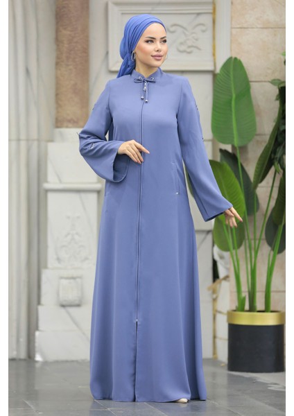Fermuarlı Mavi Tesettür Ferace 20030M