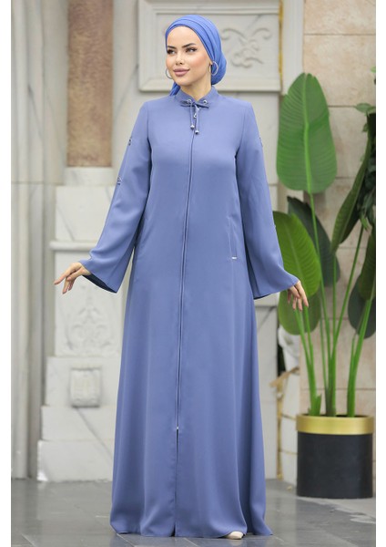 Fermuarlı Mavi Tesettür Ferace 20030M fiyatları