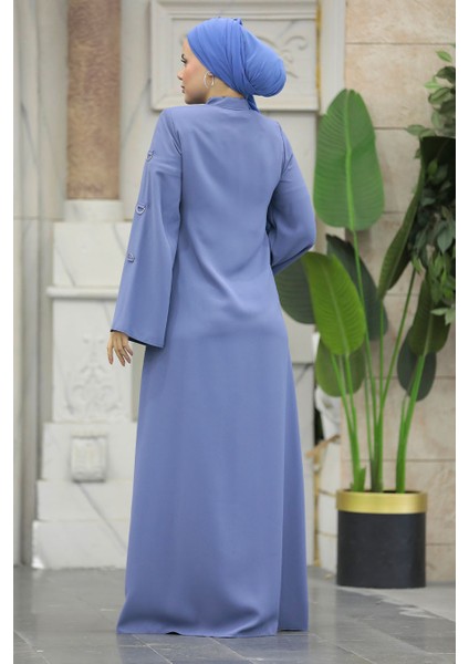 Fermuarlı Mavi Tesettür Ferace 20030M modelleri