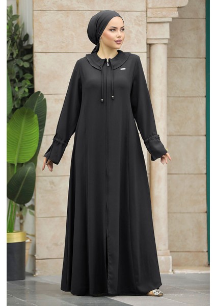 Bebe Yaka Siyah Tesettür Ferace 20021S