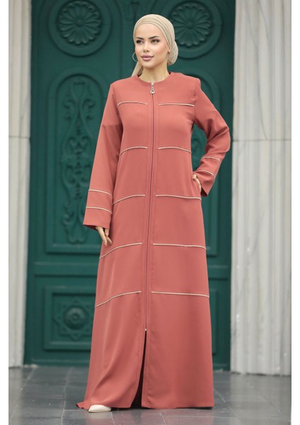 Şerit Detaylı Kiremit Tesettür Ferace 20044KRMT fiyatları