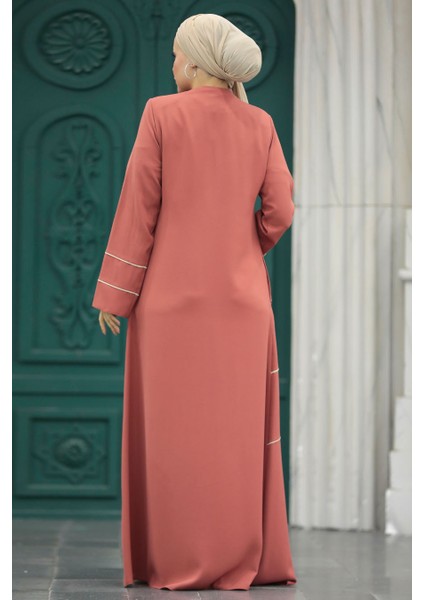 Şerit Detaylı Kiremit Tesettür Ferace 20044KRMT fırsatları