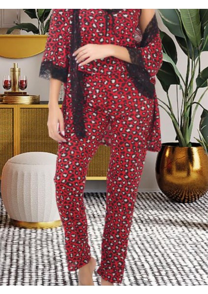 Kadın Pijama Takımı Sabahlık, Dantelli 3'lü Pijama Takımı, Alt Üst Sabahlık Pijama Takımı fırsatları