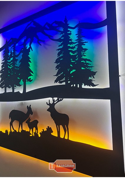 Deer And Nature Ledli Metal Tablo