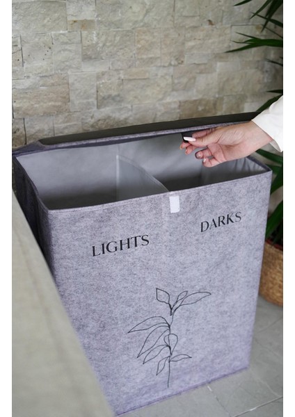 Keçe Deri Detaylı 2 Gözlü Lüks Keçe Çamaşır Sepeti 53X33X60CM indirimleri