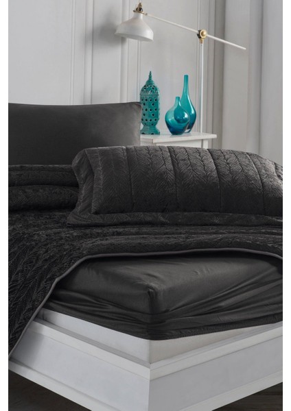 Velvet Kadife Comfort Set Modern Uyku Seti Tek Kişilik Antrasit 2 Parça