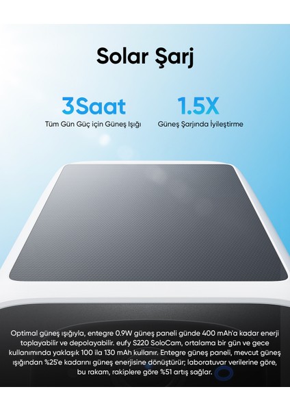 Eufy Security SoloCam S220 Kablosuz 2K Akıllı Güvenlik Kamerası - Dış Mekan - Kablosuz Solar Outdoor Kamera - 2K Çözünürlük - Wi-Fi - T8134 (Anker Türkiye Garantili)
