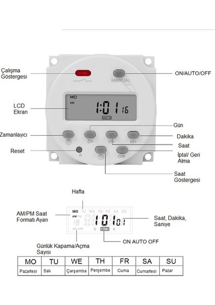 CN101A Programlanabilir Gecikmeli Zaman Ayarlı Haftalık 12V Röle Kuluçka Röle