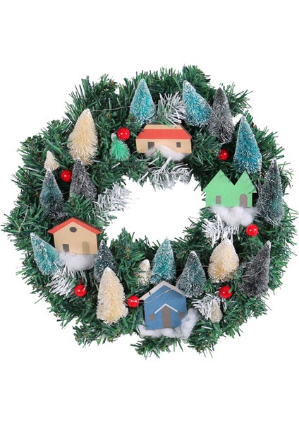 Noel Süslemeleri - Ön Kapı Için Noel Çelenkleri-Noel Köyü Çelengi - Ev Duvar Penceresi Iç Mekan Için Tatil Dekoru (Yurt Dışından)