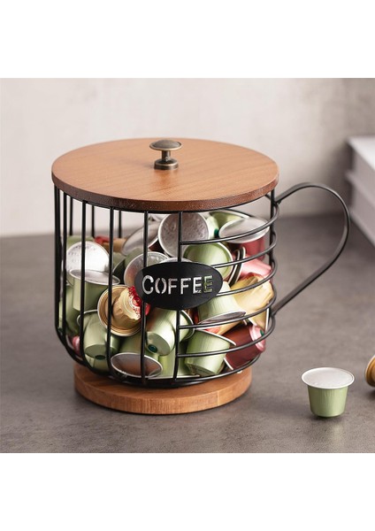 Rustik Kahve Kapsülü Tutucu - Ahşap Kapaklı K Bardak Saklama - Baklalar Için Mutfak Tezgahı Için Yuvarlak Kahve Sepeti Dekoru (Yurt Dışından) fırsatları