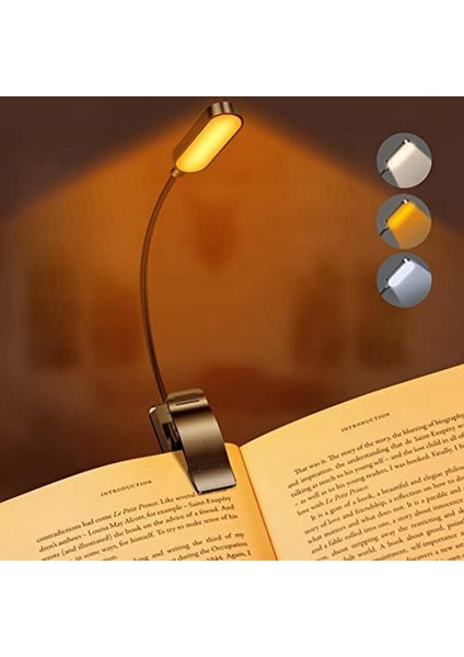 LED Şarj Edilebilir Kitap Lambası, Yatak Okumaya Uygun, Göz Bakımı 3 Renk Sıcaklığı, Küçük Işık Klipsli Kitap Okuma Lambası (Yurt Dışından)