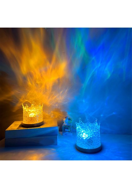 USB Uzaktan Kumanda Masa Lambası Taç Su Dalgası Gece Lambası Alev Atmosfer Lambası Odası Başucu Bar Dekor Aydınlatma Lambası (Yurt Dışından)