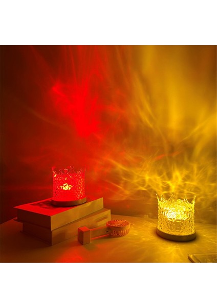 USB Uzaktan Kumanda Masa Lambası Taç Su Dalgası Gece Lambası Alev Atmosfer Lambası Odası Başucu Bar Dekor Aydınlatma Lambası (Yurt Dışından)