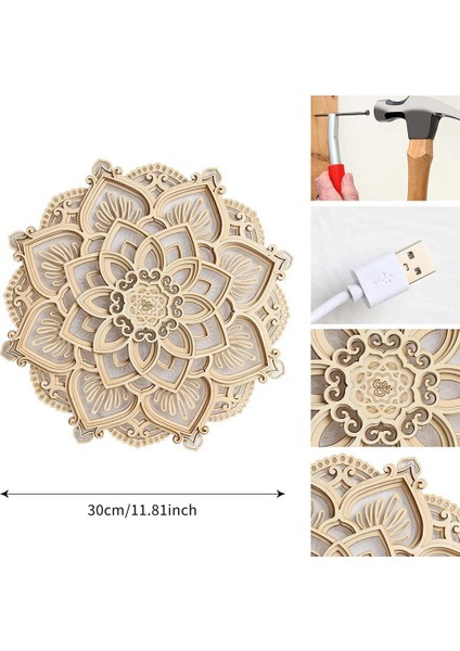 USB Bağlantı Noktaları ile LED Gece Lambası Modern Duvar Dekoru Zarif Ahşap Mandala Asılı Mdf Panelleri Lamba Dekorasyon (Yurt Dışından)