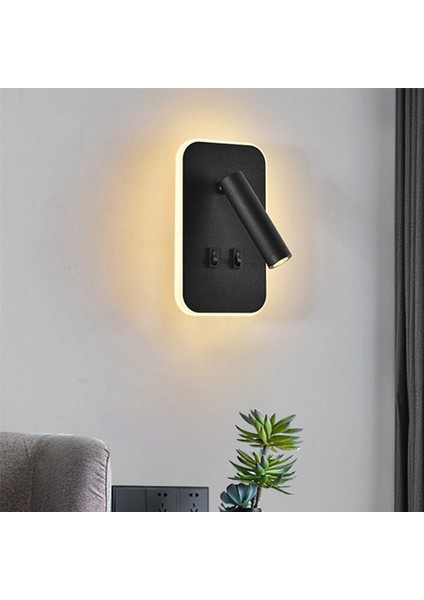 Duvar Işığı Arka Işık USB Şarj 330 Derece Dönme Ayarlanabilir Duvar Lambası Başucu Çalışması Okuma Aplik Lambası Siyah (Yurt Dışından)
