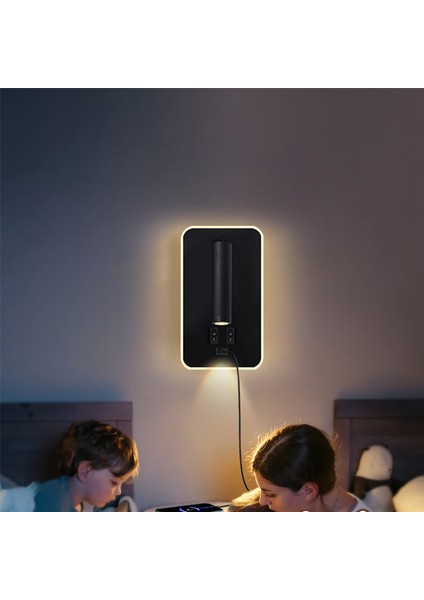 Duvar Işığı Arka Işık USB Şarj 330 Derece Dönme Ayarlanabilir Duvar Lambası Başucu Çalışması Okuma Aplik Lambası Siyah (Yurt Dışından)
