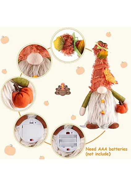 Sonbahar Sgiving Gnomes Peluş Süslemeleri - 2 Pcs Işıkları ile Sonbahar Isveç Tomte Bebek Ev Masa Süsleri Hediye Için (Yurt Dışından)