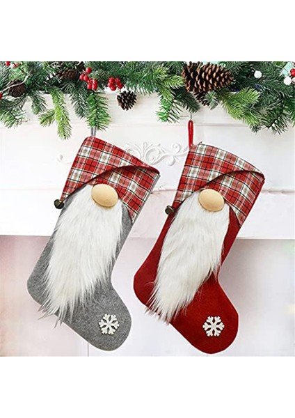 Noel Çorapları 2'li Set, Yetişkinler Için Örme Noel Çorabı, Noel Çorapları Asılı Hediye Çantası Çorap Süsleri (Yurt Dışından)