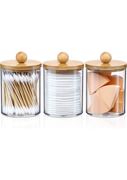 Qtip Tutucu, Banyo Organizatör Aksesuarları Saklama Kapları Pamuk Topu, Diş Ipi Için Bambu Kapaklı Şeffaf Plastik Kavanoz (Yurt Dışından) indirimleri