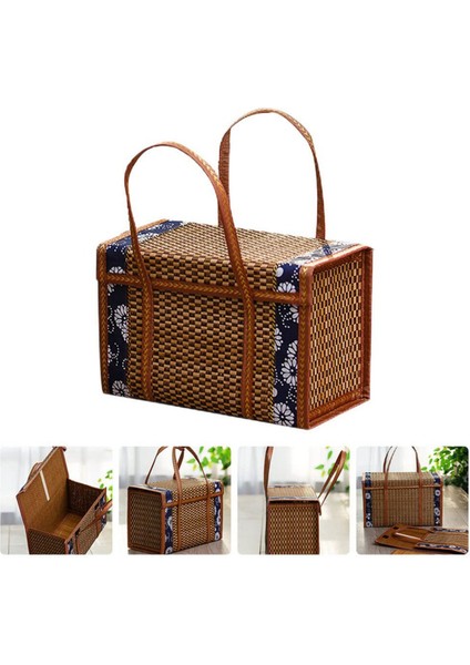 Piknik Dokuma Sepet Hasır Saklama Çantası Kolu Katlanmış Meyve Alışveriş Gıda Kolu Rattan Çim Katlanabilir Bambu Sepet B (Yurt Dışından) fırsatları