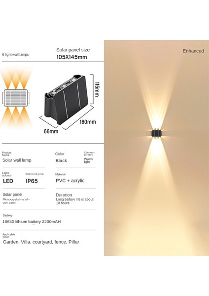 Güneş Enerjili Duvar Lambası Dış Mekan Yukarı-Aşağı Aydınlatma LED Lamba Avlu Bahçe Için Güneş Enerjili Duvar Yıkama Işıkları 6 Işık (Yurt Dışından) fiyatları