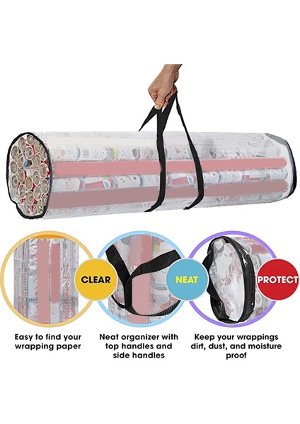 Noel Ambalaj Kağıdı Saklama Çantası Dayanıklı Yatak Altı Noel Hediye Paketi Organizatör Kolay Taşıma Kolları Şeffaf Pvc Çanta Mavi (Yurt Dışından) fiyatları