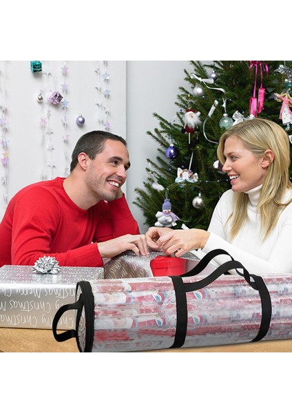 Noel Ambalaj Kağıdı Saklama Çantası Dayanıklı Yatak Altı Noel Hediye Paketi Organizatör Kolay Taşıma Kolları Şeffaf Pvc Çanta Mavi (Yurt Dışından) fırsatları