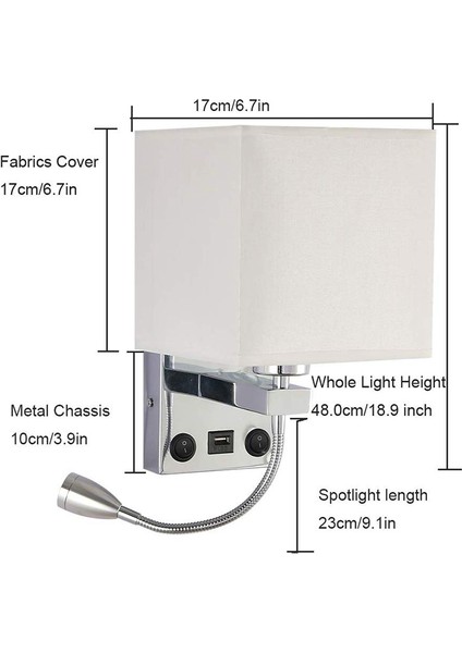 Modern LED Duvar Lambası Başucu Yatak Odası Aplik Aplik Anahtarı ile USB Iç Başlık Ev Otel Duvar Işıkları (Ampul Olmadan) (Yurt Dışından)