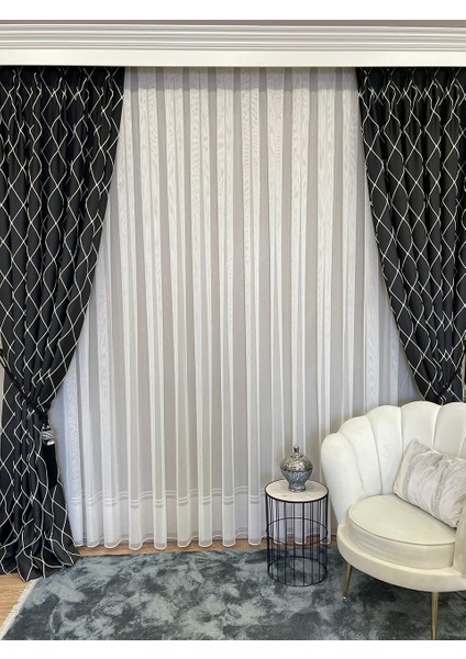 Lahor Model Modern Bantlı Etek Desen 1/2,5 Pile Tül Perde modelleri