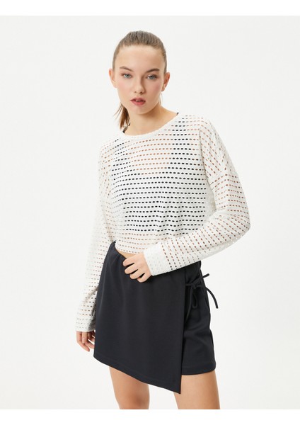 Crop File Tişört Spor Uzun Kollu Bisiklet Yaka