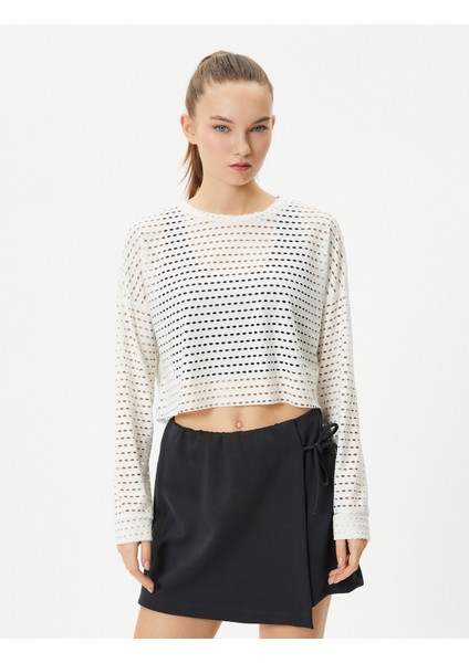 Crop File Tişört Spor Uzun Kollu Bisiklet Yaka modelleri