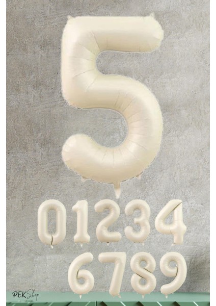 Krem Renk Rakam Folyo Balon 5
