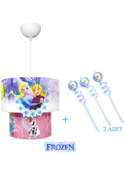 Frozen Elsa 3D Lisanslı Sarkıt ve 3'lü Pipet Seti-Çocuk Odası