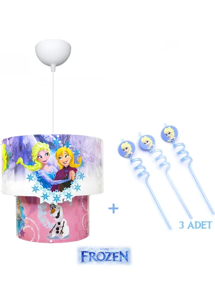 Frozen Elsa 3D Lisanslı Sarkıt ve 3'lü Pipet Seti-Çocuk Odası