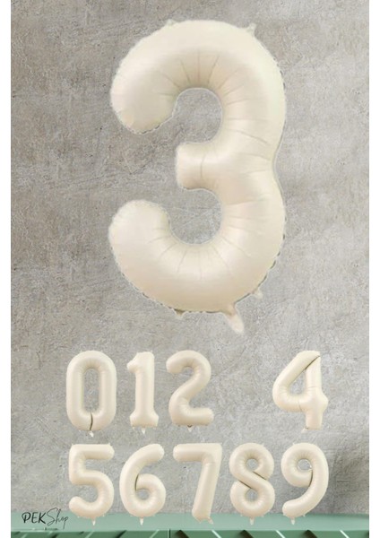 Krem Renk Rakam Folyo Balon 3