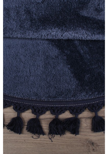 Relax Lacivert Yuvarlak 100X100 cm Ponpon Saçaklı Kaymaz Tabanlı Makinede Yıkanabilir Banyo Paspası indirimleri