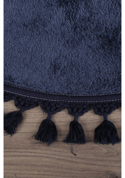 Relax Lacivert Yuvarlak 150X150 cm Ponpon Saçaklı Kaymaz Tabanlı Makinede Yıkanabilir Banyo Paspası fiyatları