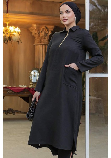 Cepli Siyah Tesettür Tunik 4771S