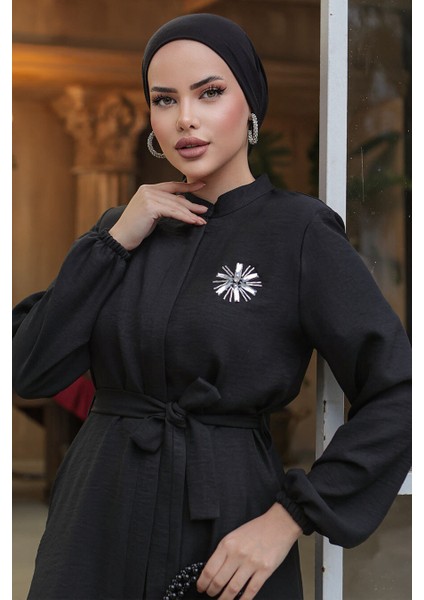 Kemerli Siyah Tesettür Tunik 646S modelleri