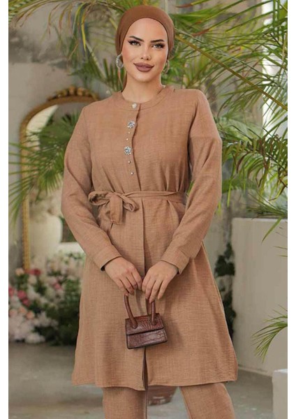 Düğmeli Camel Tesettür Tunik 658C