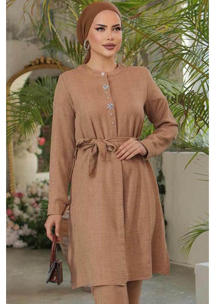 Düğmeli Camel Tesettür Tunik 658C