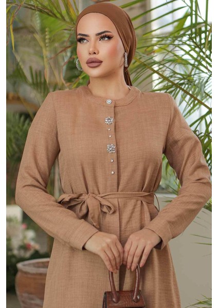 Düğmeli Camel Tesettür Tunik 658C