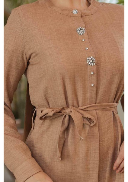 Düğmeli Camel Tesettür Tunik 658C