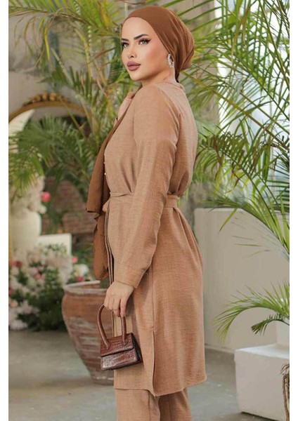 Düğmeli Camel Tesettür Tunik 658C