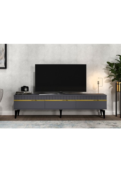 Deffne Tv Sehpası Antrasit-Altın