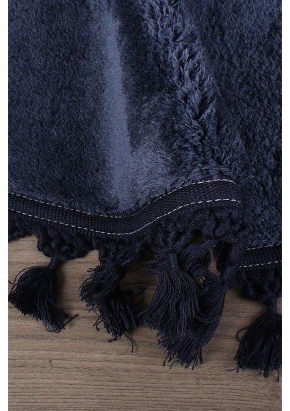 Relax Lacivert Yuvarlak 120X120 cm Ponpon Saçaklı Kaymaz Tabanlı Makinede Yıkanabilir Banyo Paspası modelleri