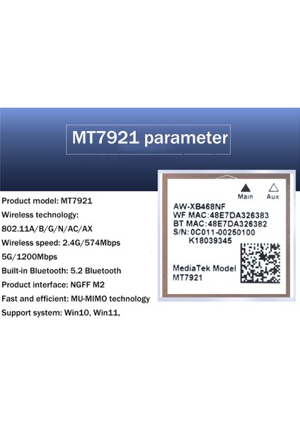MT7921 Wıfı6 Masaüstü Bilgisayar Dizüstü Dahili Kablosuz Ağ Kartı 2.4g 5g Gigabit Ağ Kartı M2 5.2 Bt Ağ Kartı (Yurt Dışından)