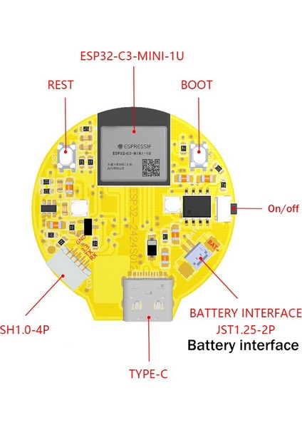 ESP32-C3 Geliştirme Kartı 1.28 Inç Yuvarlak LCD Ekran, Wifi Bluetooth Modülü ile Dokunmatik Panel Yok (Yurt Dışından)